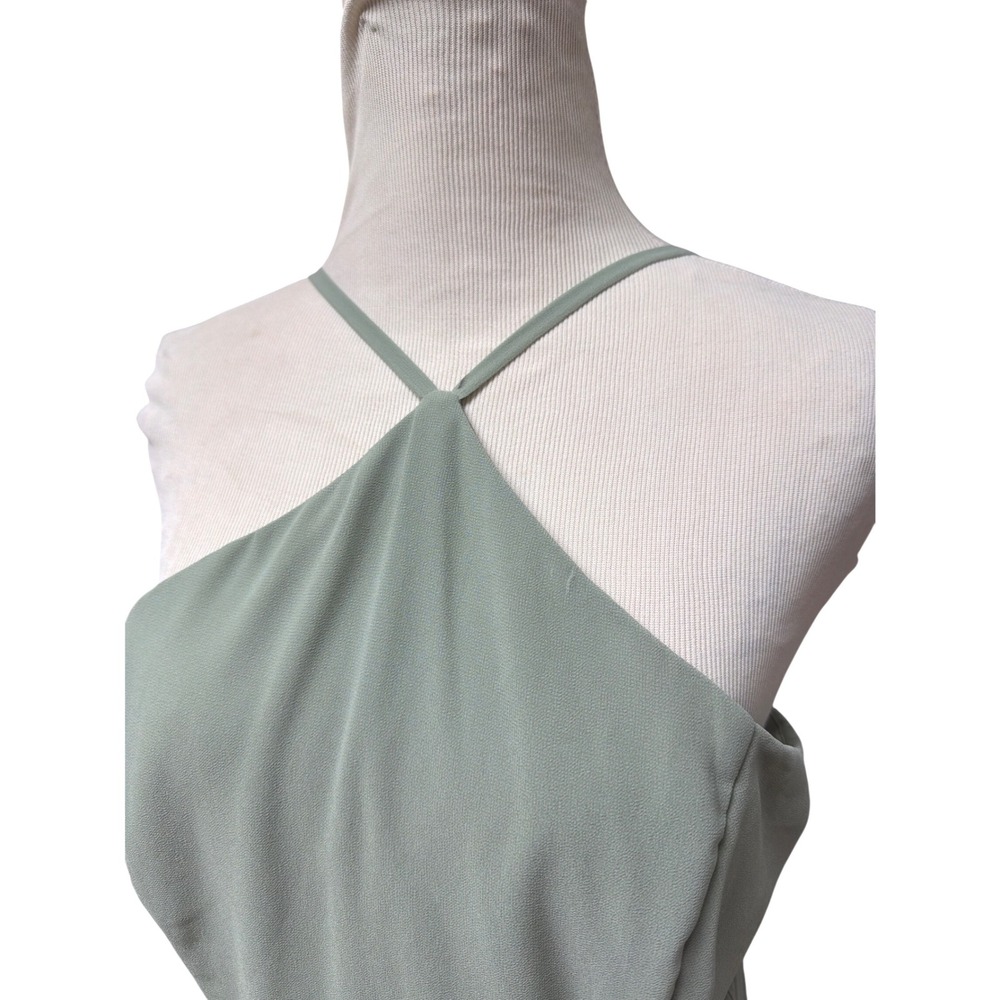 Lulus Sage Green Chiffon Halter Maxi Dress Side Slit Gown Size M - Picture 3 of 8